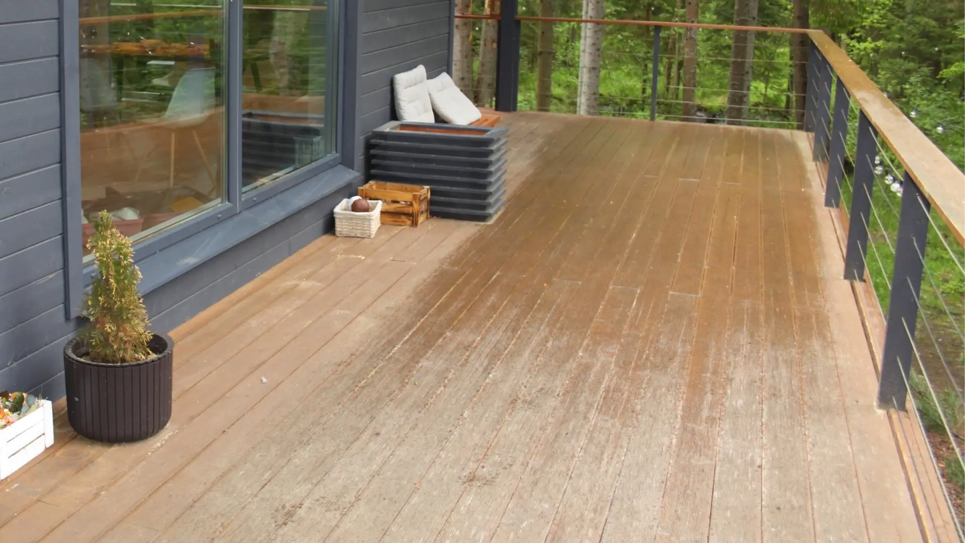 Aged/worn deck in a residential outdoor setting